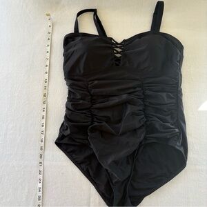 Torrid Black Lattice Front One-Piece Ruched Wireless Swimsuit